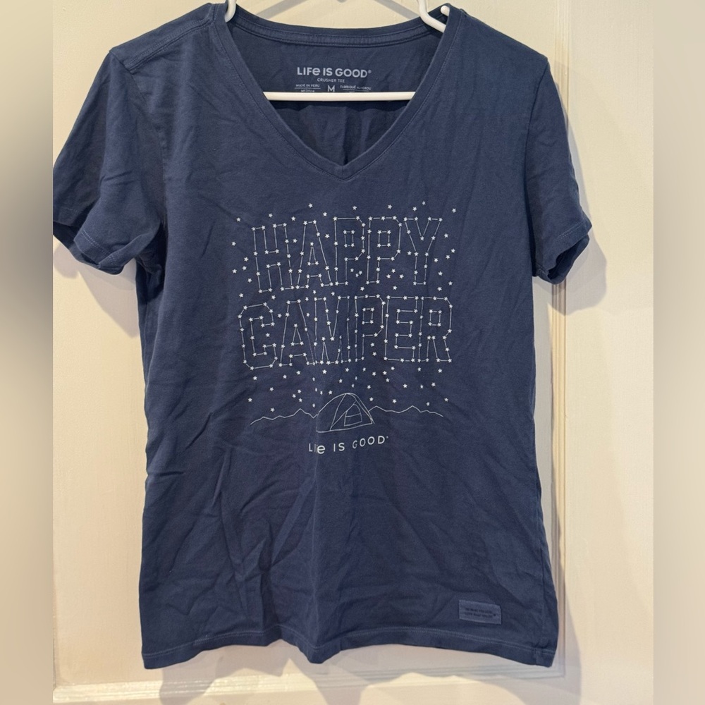 Life Is Good Blue Fitted Short Sleeve T-Shirt